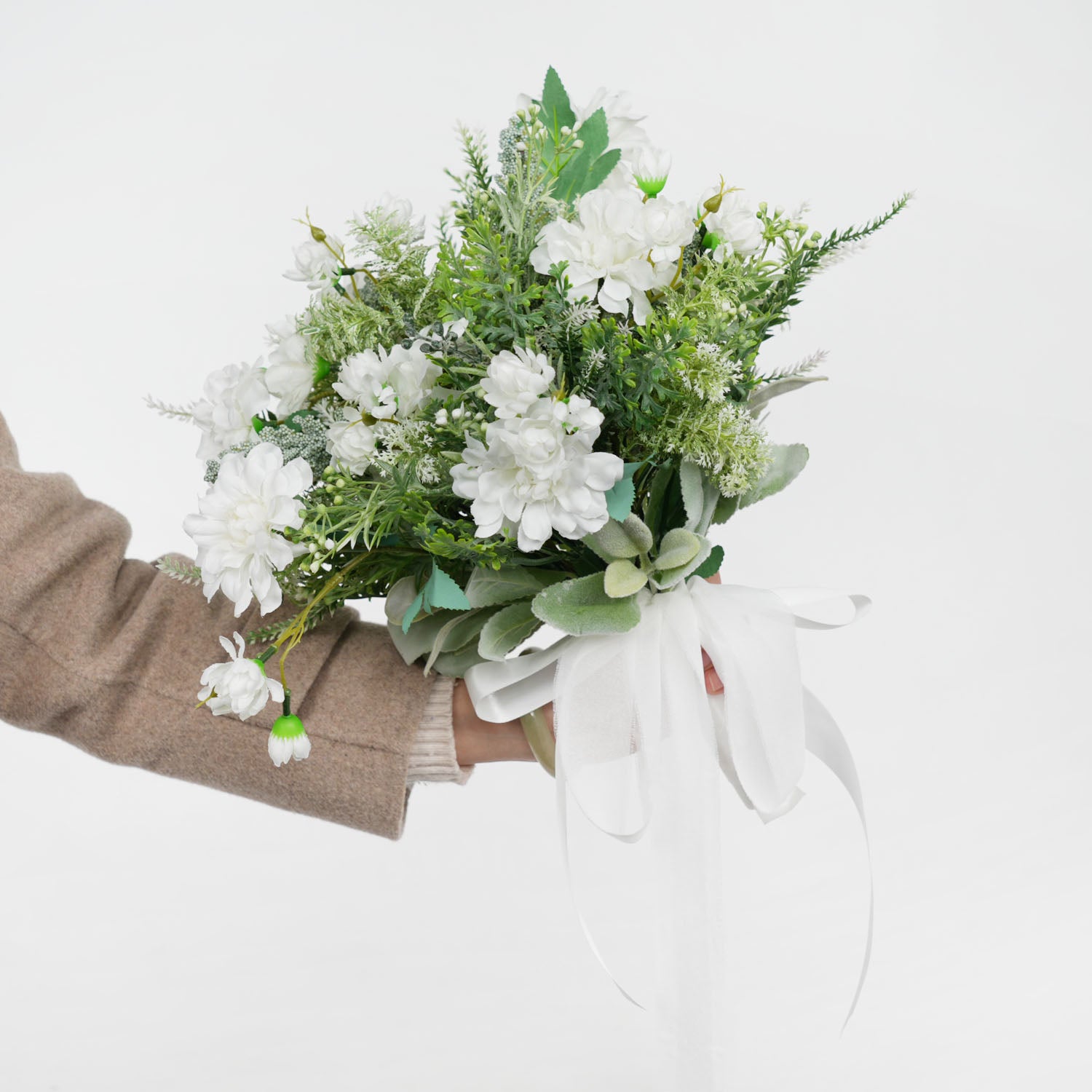 White and Green dried flower bridal bouquet 7 picture